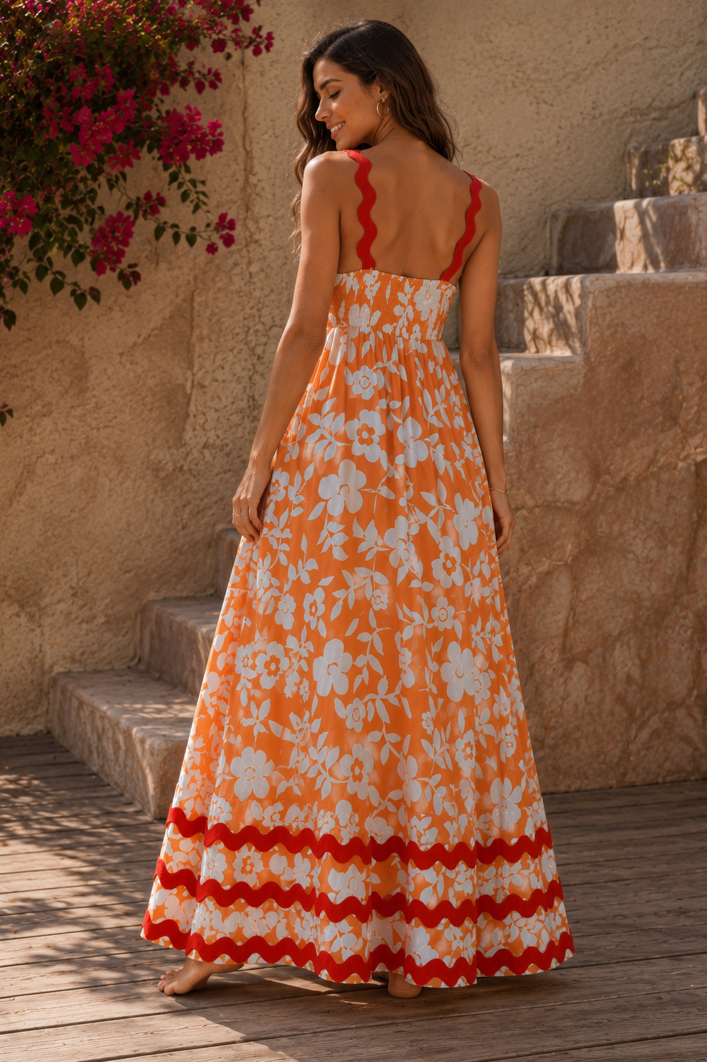 orange patchwork dress Long orange patchwork dress