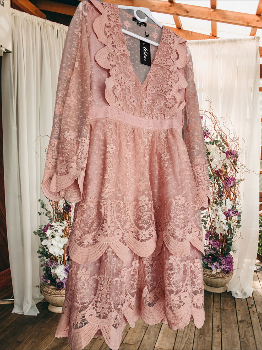 Lace Ruffled Dress in Dusty Pink