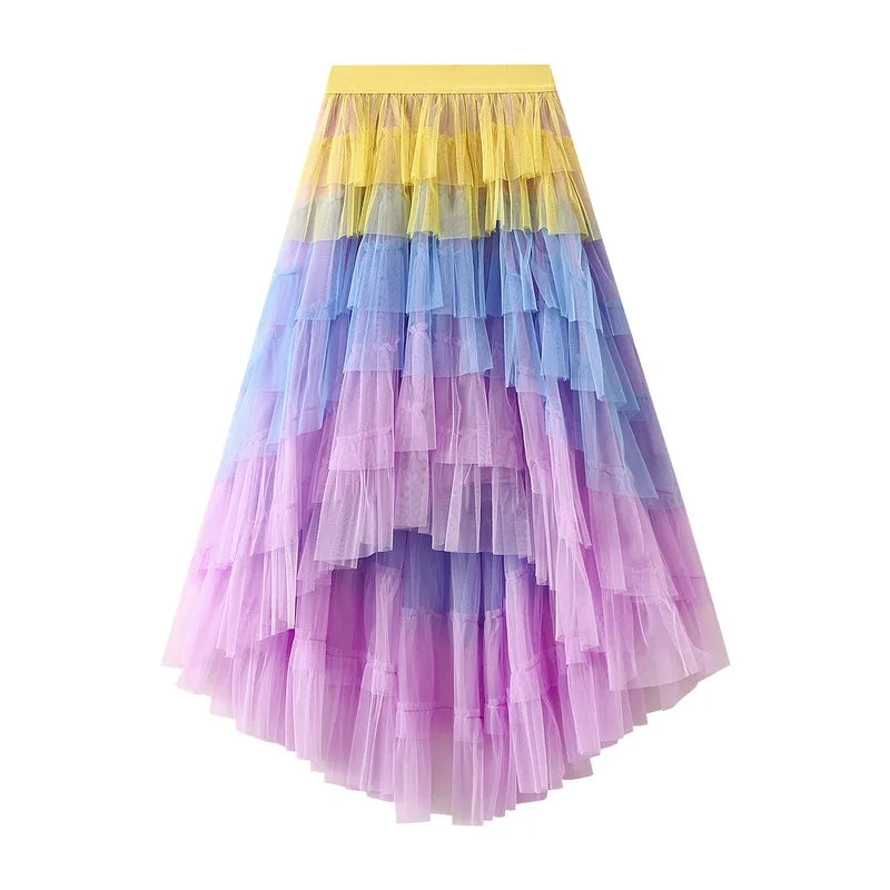 Rainbow Tutu Asymmetrical Swing Skirt