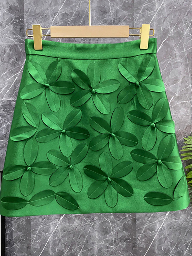 Green Patchwork Appliques Mini Skort