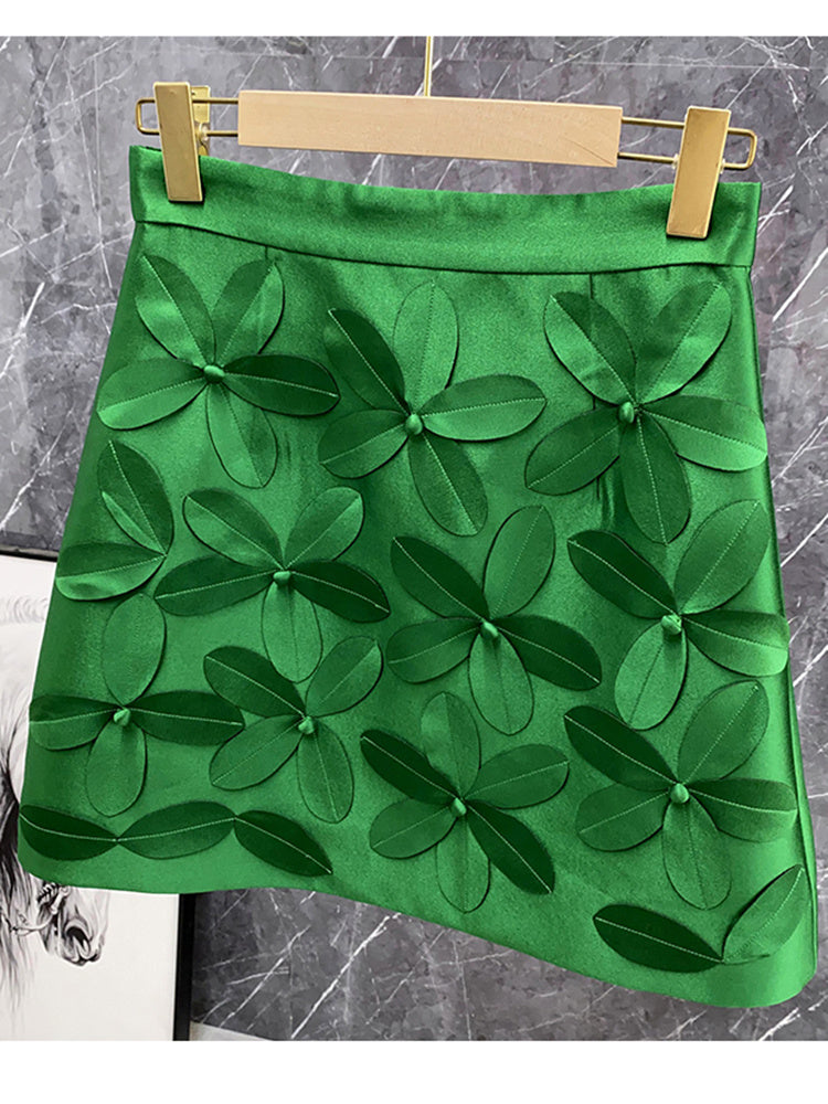 
                      
                        Green Patchwork Appliques Mini Skort
                      
                    