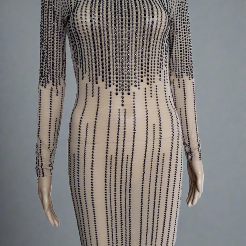 
                      
                        Long Sleeve Embellished Mesh Bodycon Dress
                      
                    