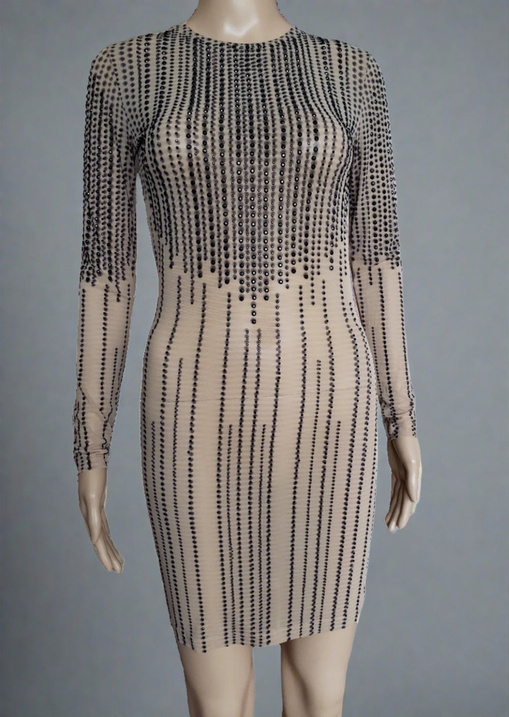 Long Sleeve Embellished Mesh Bodycon Dress