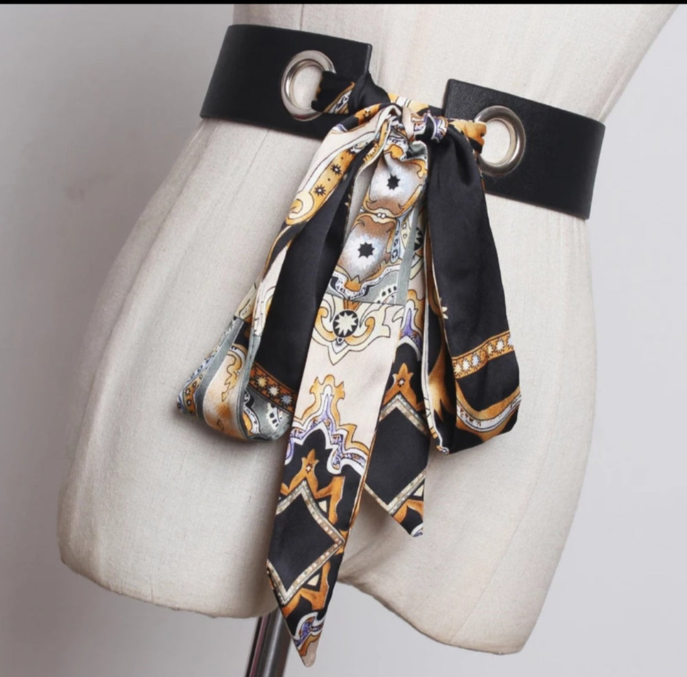 Pu Leather Scarf Bandage Split Joint Long Belt