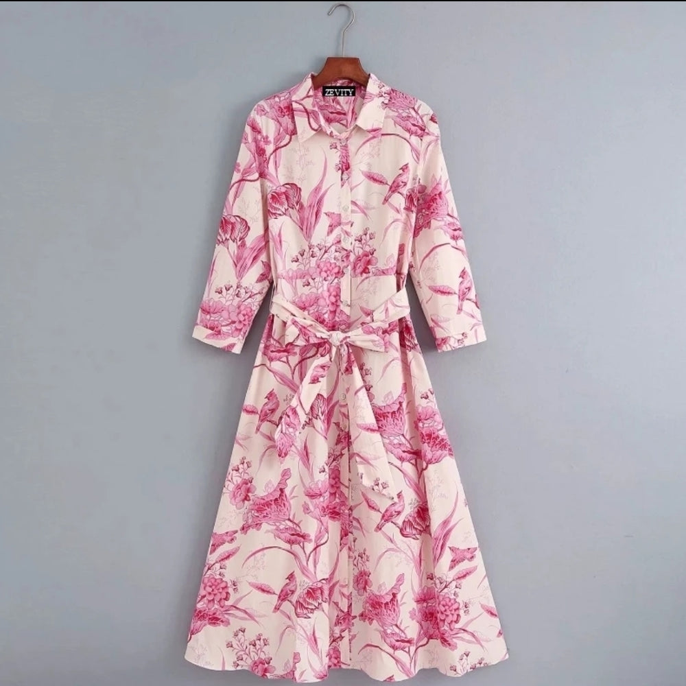 
                      
                        Vintage Flower Print Dress Pink
                      
                    