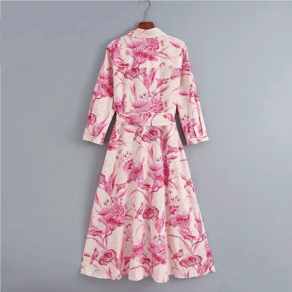 Vintage Flower Print Dress Pink