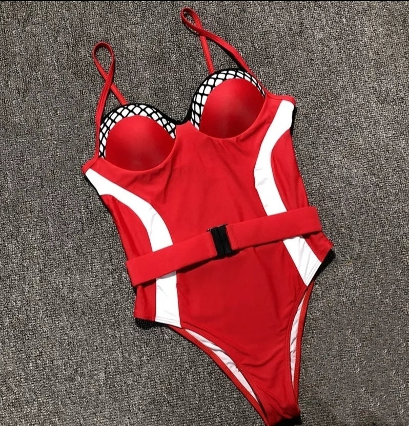 
                      
                        Red Belt Style One Piece Swimwear
                      
                    