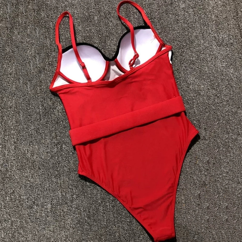 
                      
                        Red Belt Style One Piece Swimwear
                      
                    