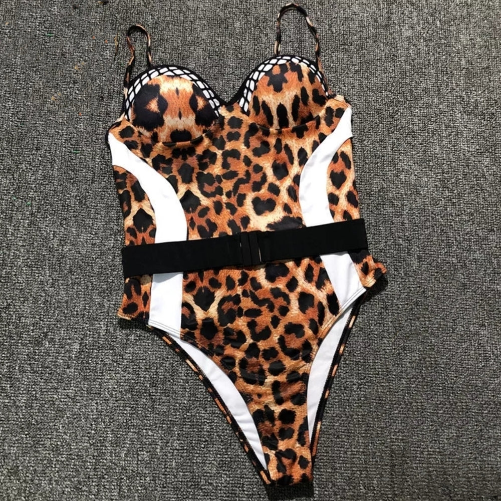 
                      
                        Leopard Print Belt Style One Piece Swimwear
                      
                    