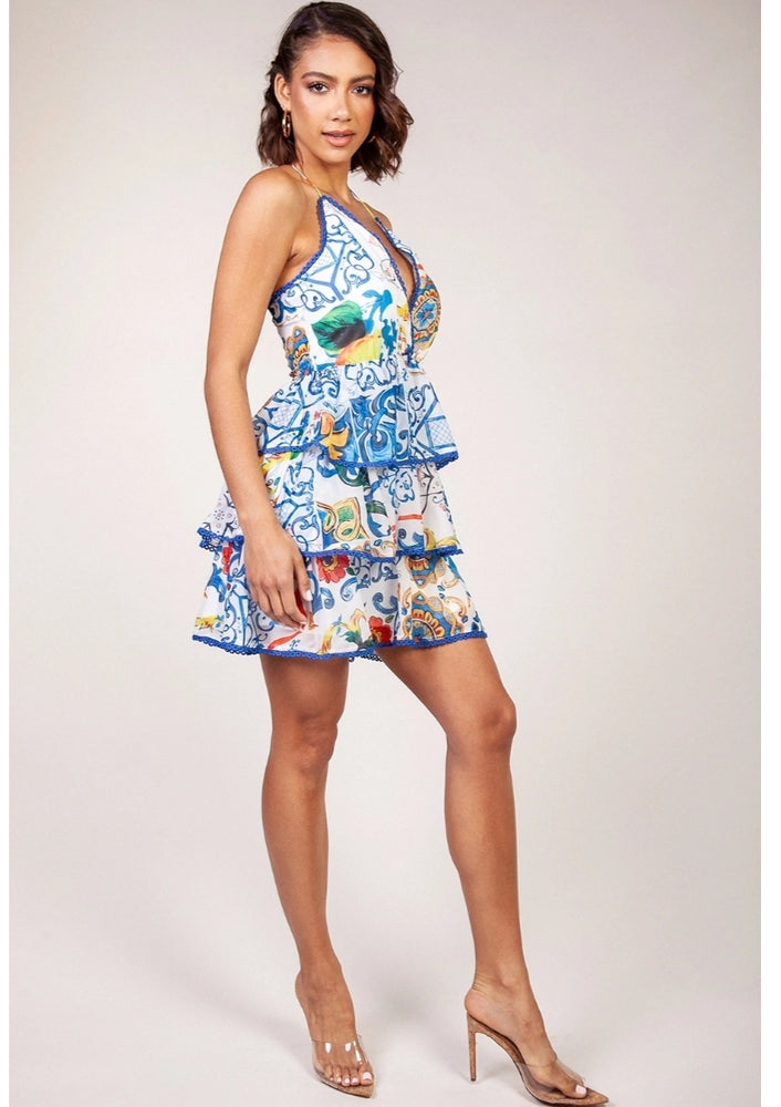 
                      
                        L'atiste Santorini Print Tiered Short Dress
                      
                    