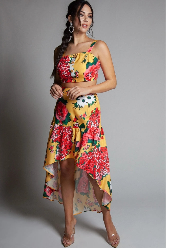 
                      
                        Floral Crop Top High Low Midi Skirt Set
                      
                    