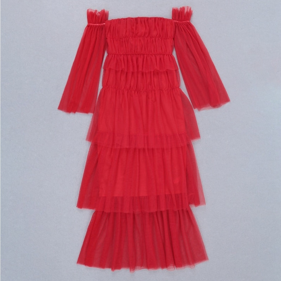 
                      
                        Sexy Solid Red Tiered Ruffles Dress
                      
                    