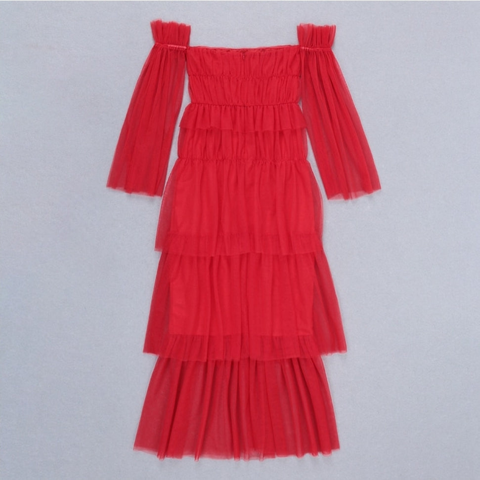 
                      
                        Sexy Solid Red Tiered Ruffles Dress
                      
                    