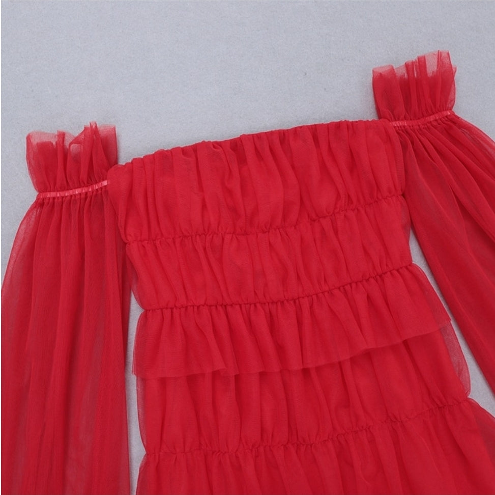 
                      
                        Sexy Solid Red Tiered Ruffles Dress
                      
                    