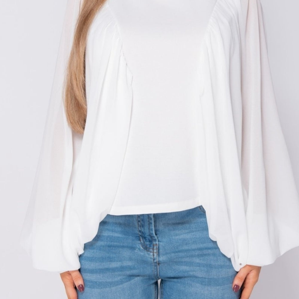 
                      
                        Batwing Chiffon Sleeve High Neck Blouse
                      
                    