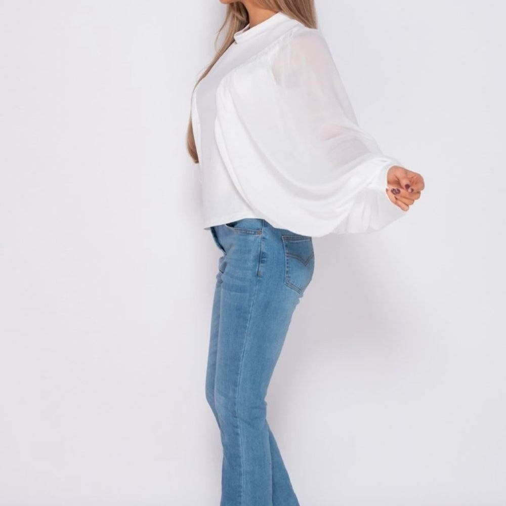 
                      
                        Batwing Chiffon Sleeve High Neck Blouse
                      
                    