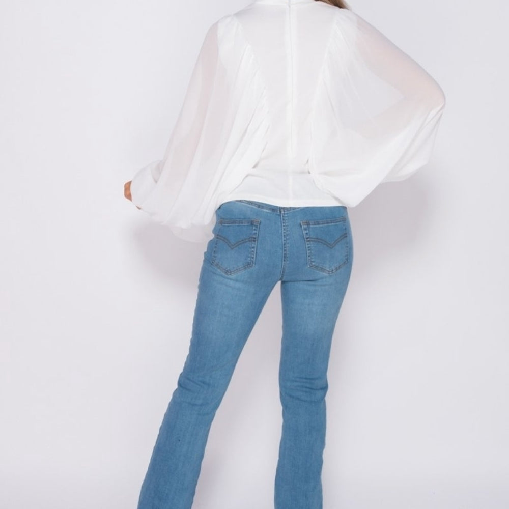 
                      
                        Batwing Chiffon Sleeve High Neck Blouse
                      
                    