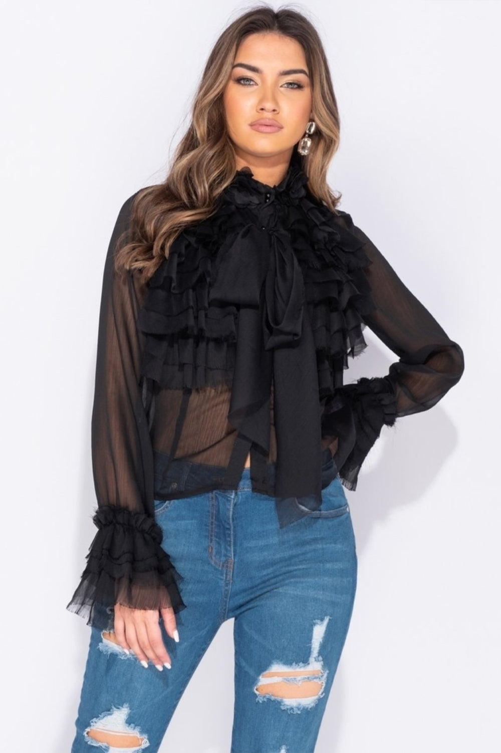 Bow Frill Detail Long Sleeve Blouse