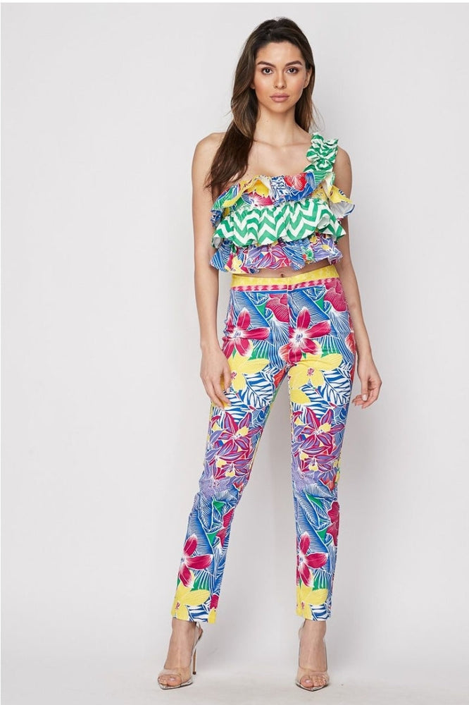 
                      
                        Floral Print One Shoulder Top And Pant Set
                      
                    