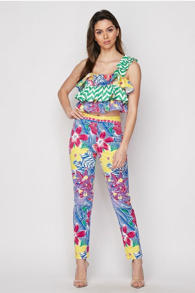 
                      
                        Floral Print One Shoulder Top And Pant Set
                      
                    