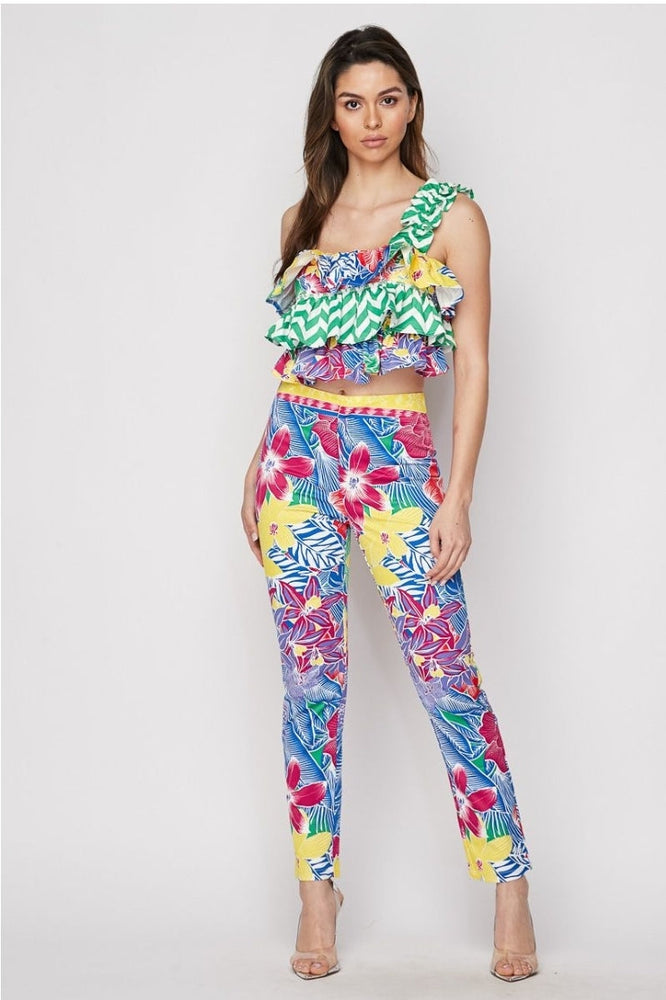 
                      
                        Floral Print One Shoulder Top And Pant Set
                      
                    