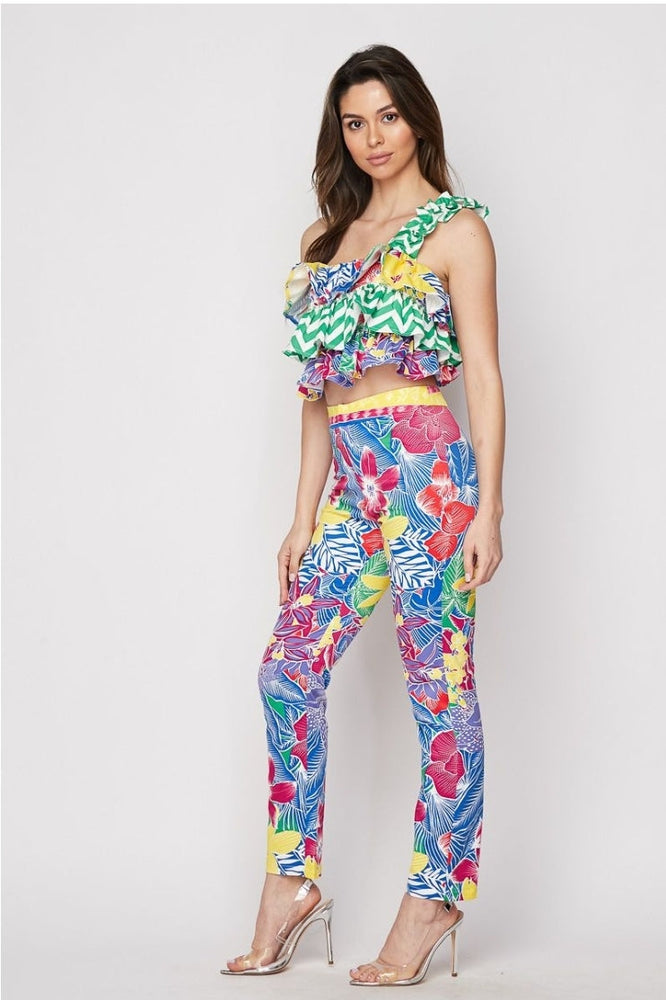 
                      
                        Floral Print One Shoulder Top And Pant Set
                      
                    