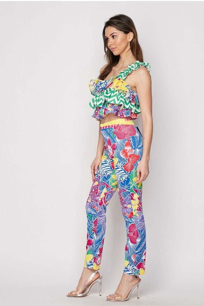 
                      
                        Floral Print One Shoulder Top And Pant Set
                      
                    