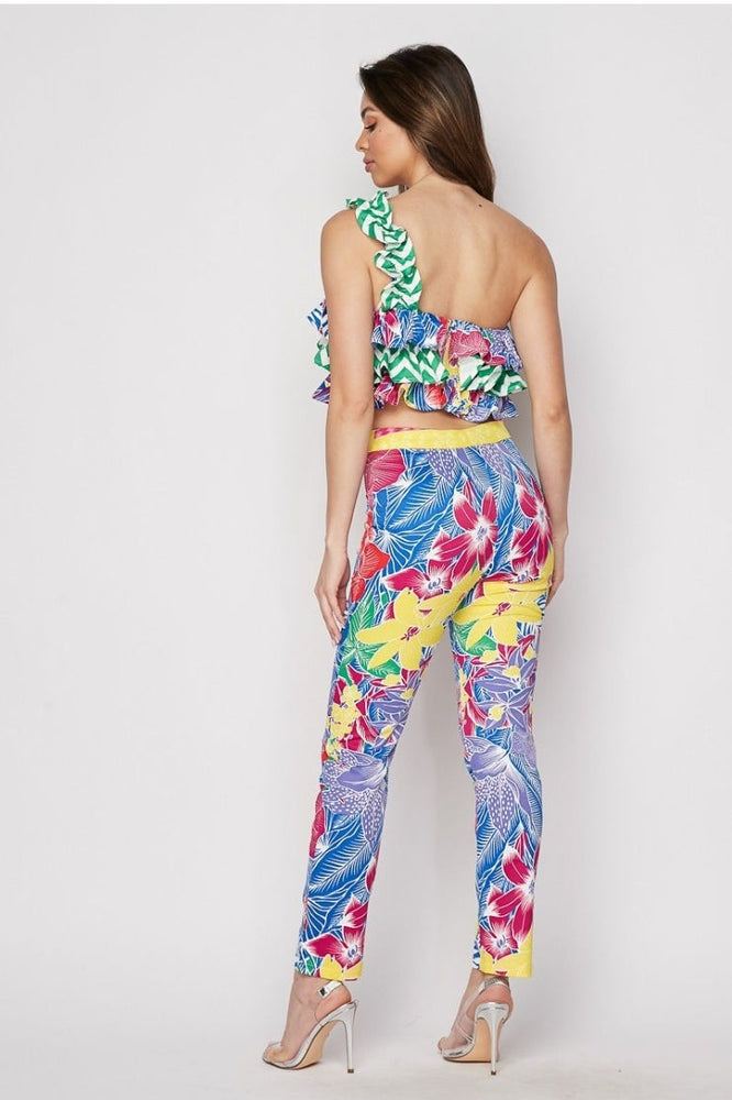 
                      
                        Floral Print One Shoulder Top And Pant Set
                      
                    