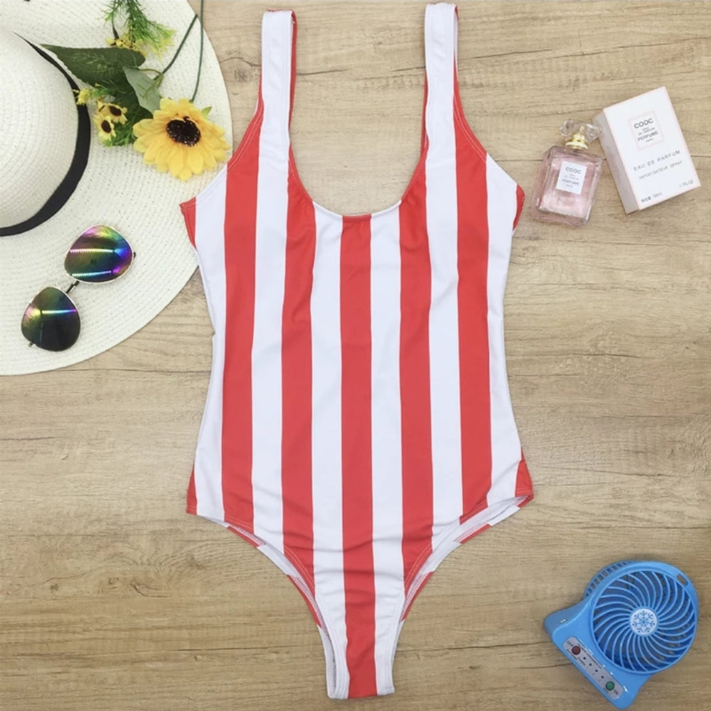 
                      
                        Red White Stripe One Piece High Cut Bathing Suits
                      
                    