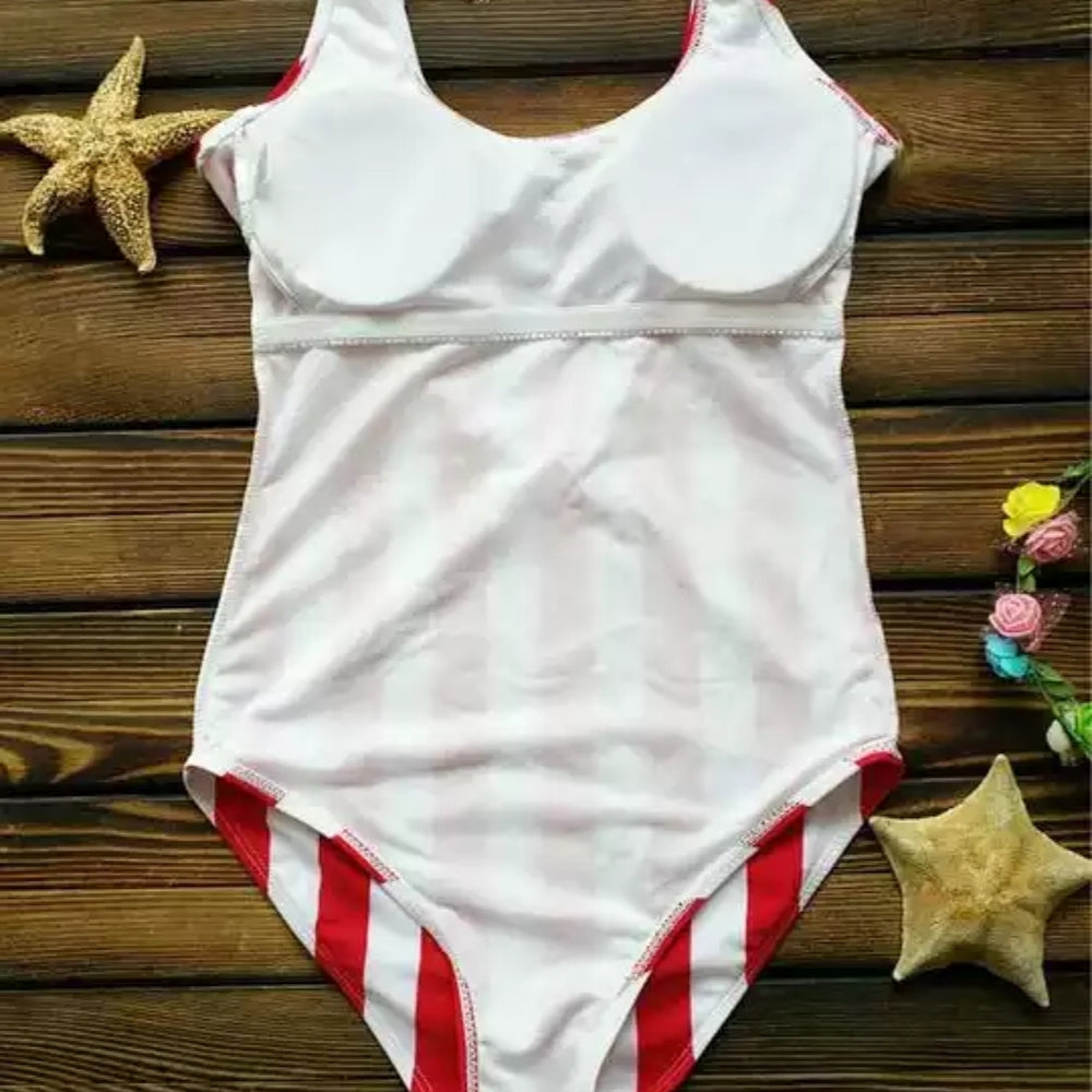 
                      
                        Red White Stripe One Piece High Cut Bathing Suits
                      
                    