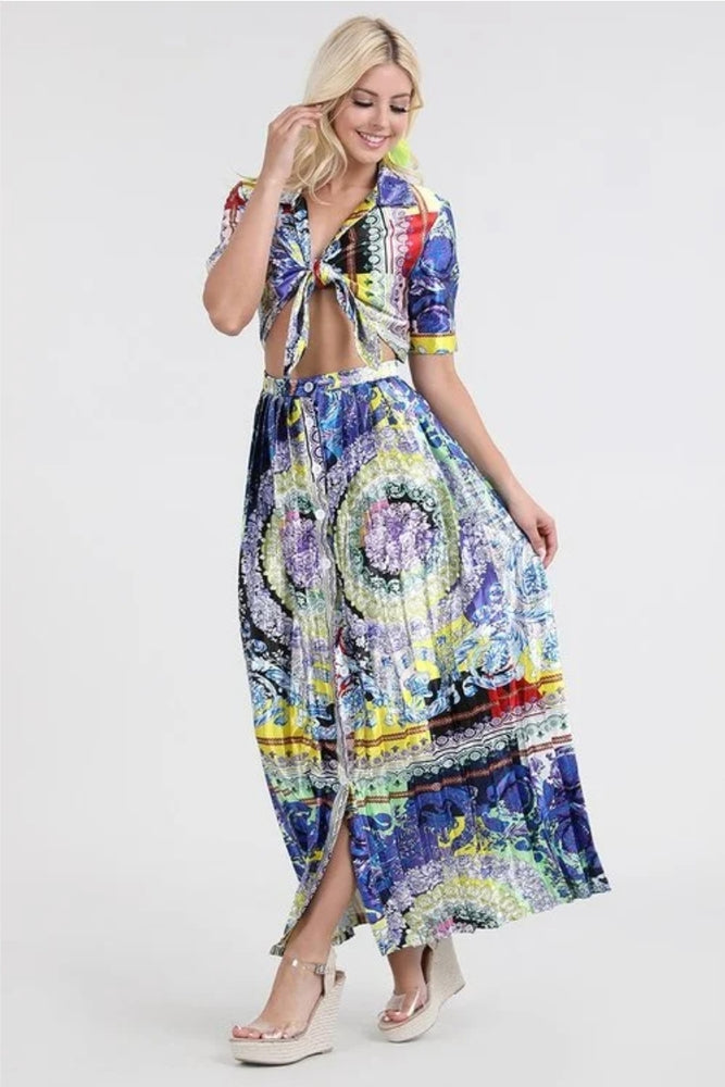 Print Open Front Tropical Dress