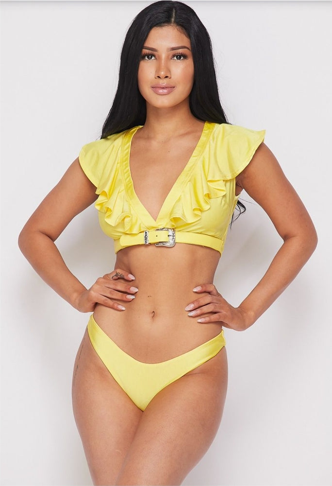 
                      
                        Banjul Yellow Two Piece V-Neck Top and Bottom Set
                      
                    