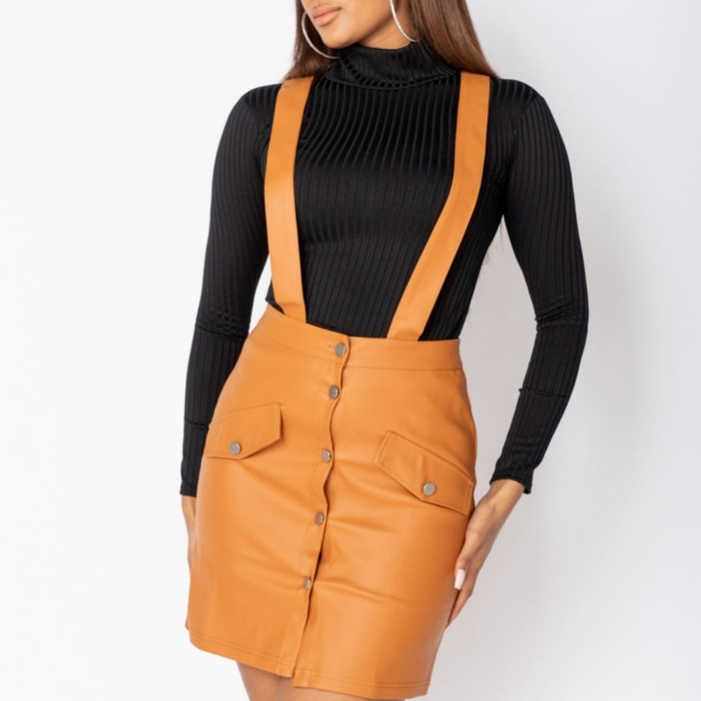 Rust Faux Leather Pinafore Dress