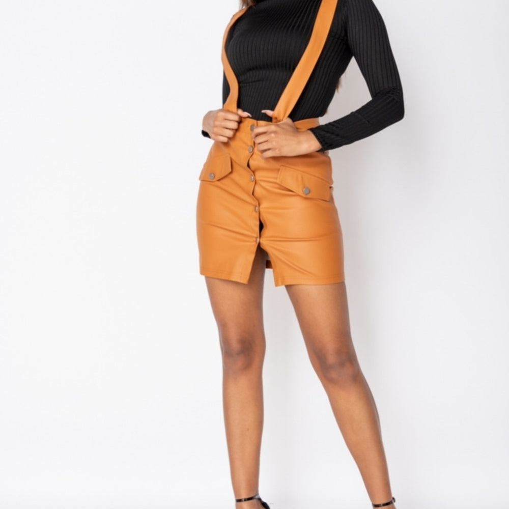 
                      
                        Rust Faux Leather Pinafore Dress
                      
                    