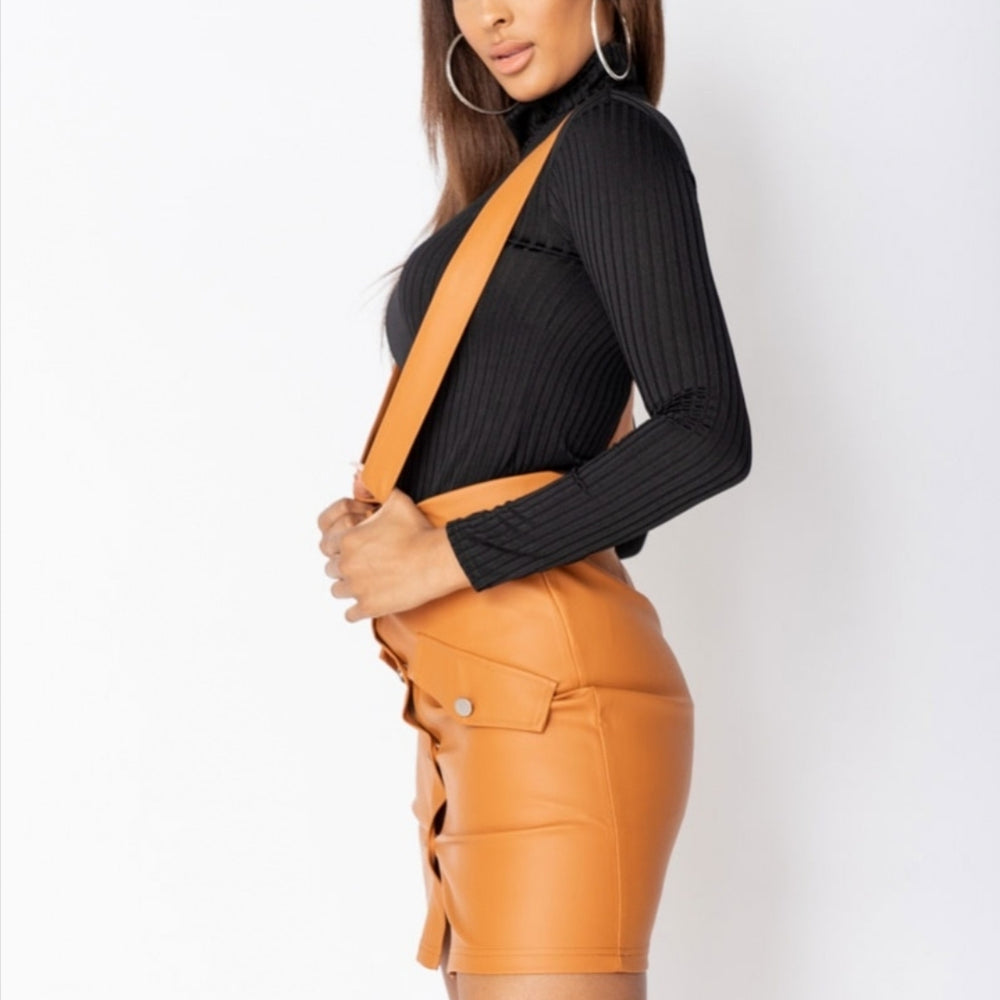 
                      
                        Rust Faux Leather Pinafore Dress
                      
                    