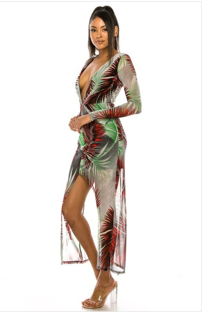 
                      
                        Sexy Tropical Printed V-Neck Mesh Dress
                      
                    