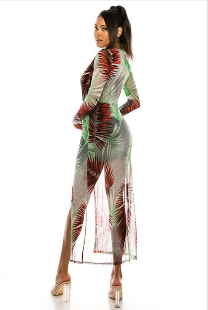 
                      
                        Sexy Tropical Printed V-Neck Mesh Dress
                      
                    