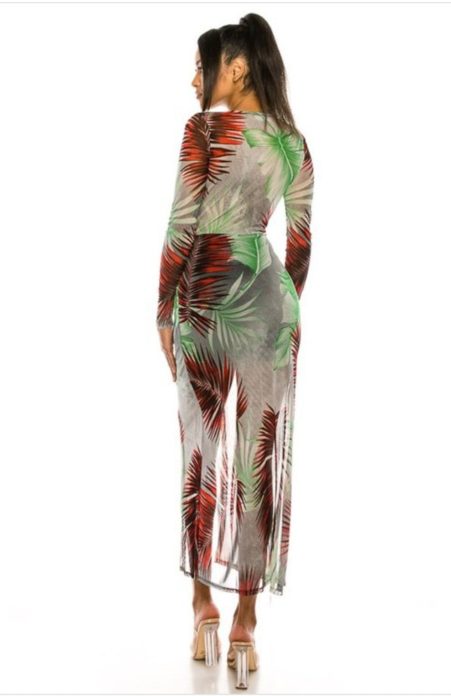 
                      
                        Sexy Tropical Printed V-Neck Mesh Dress
                      
                    