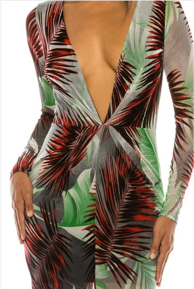 
                      
                        Sexy Tropical Printed V-Neck Mesh Dress
                      
                    