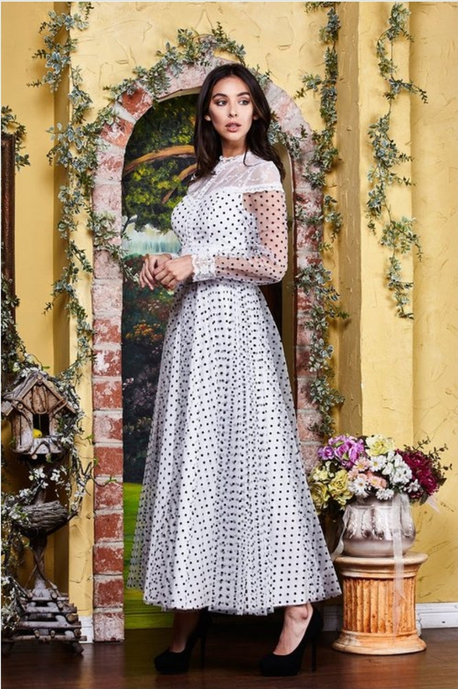 
                      
                        Shoulder Lace Detailed Polka Dot Maxi Dress
                      
                    