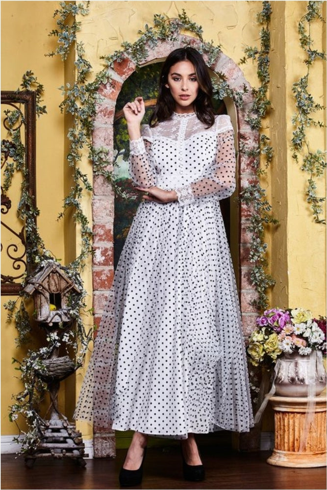 
                      
                        Shoulder Lace Detailed Polka Dot Maxi Dress
                      
                    