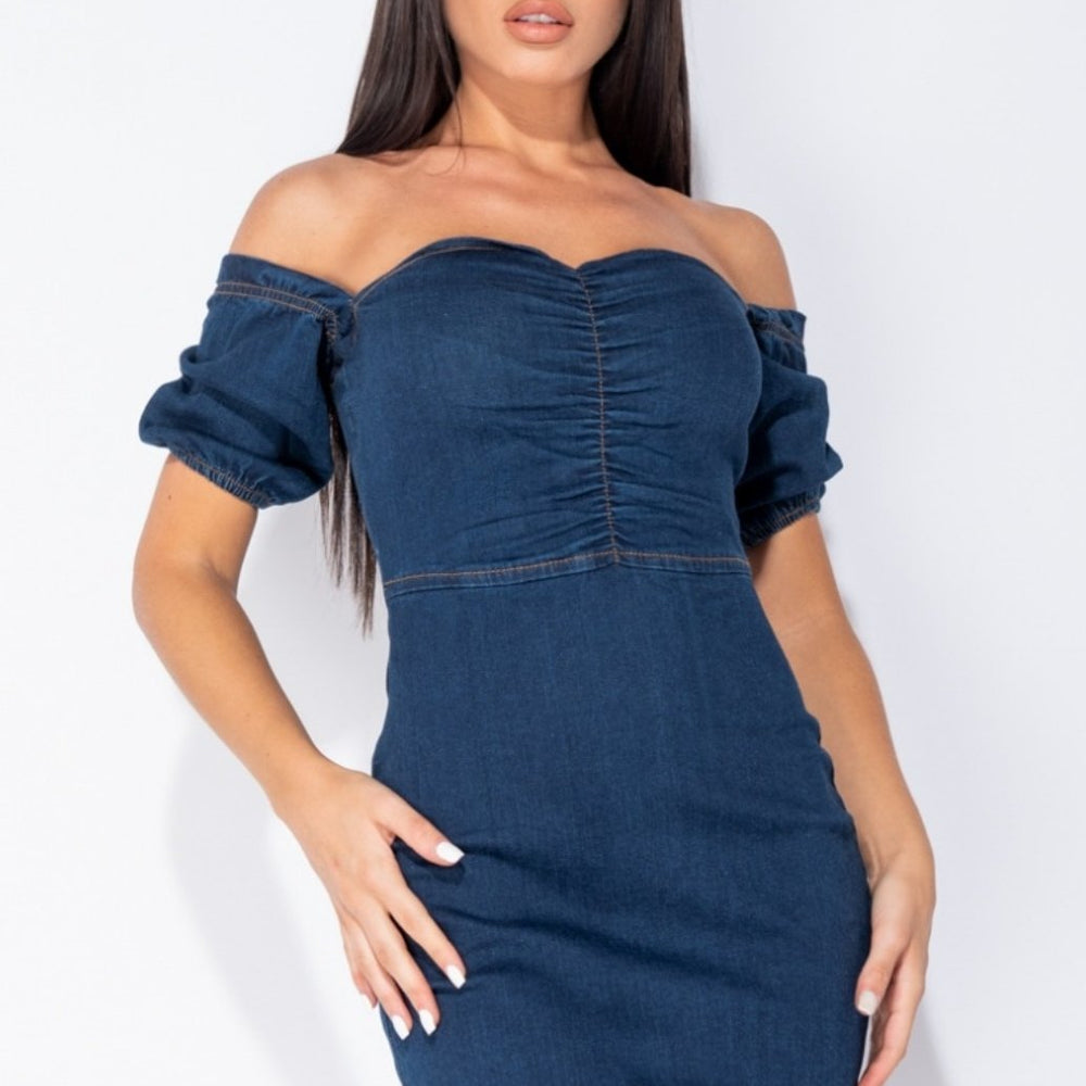 Parisian Indigo Denim  Bodycon Mini Dress