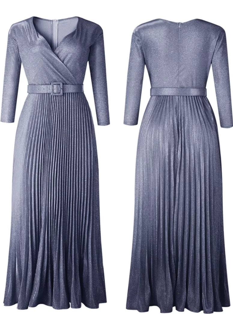 Women Fashion Pleated Glittery Dress Blue