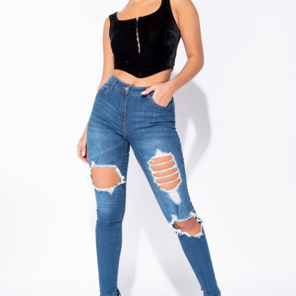 Velvet Hook & Eye Front Sleeveless Crop Top