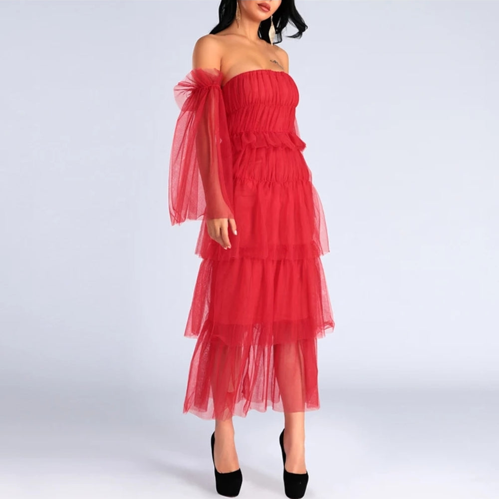 
                      
                        Sexy Solid Red Tiered Ruffles Dress
                      
                    