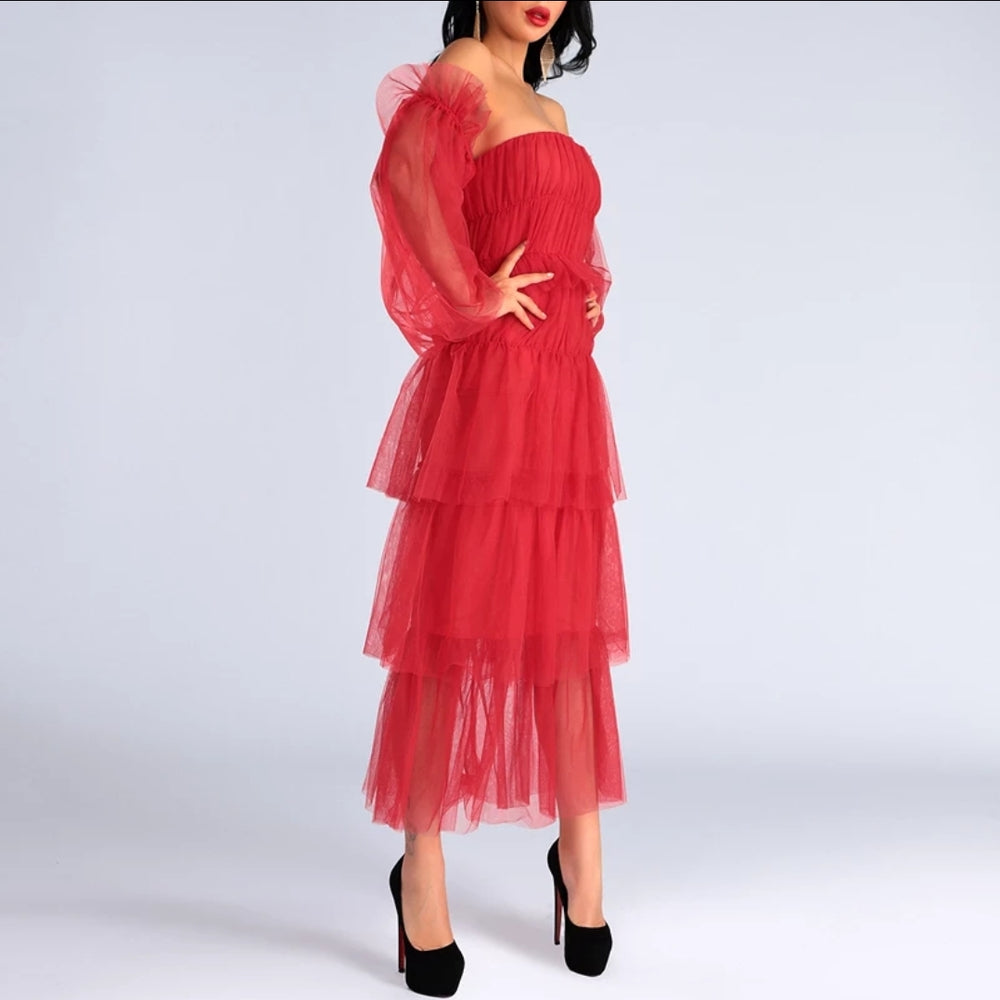 
                      
                        Sexy Solid Red Tiered Ruffles Dress
                      
                    