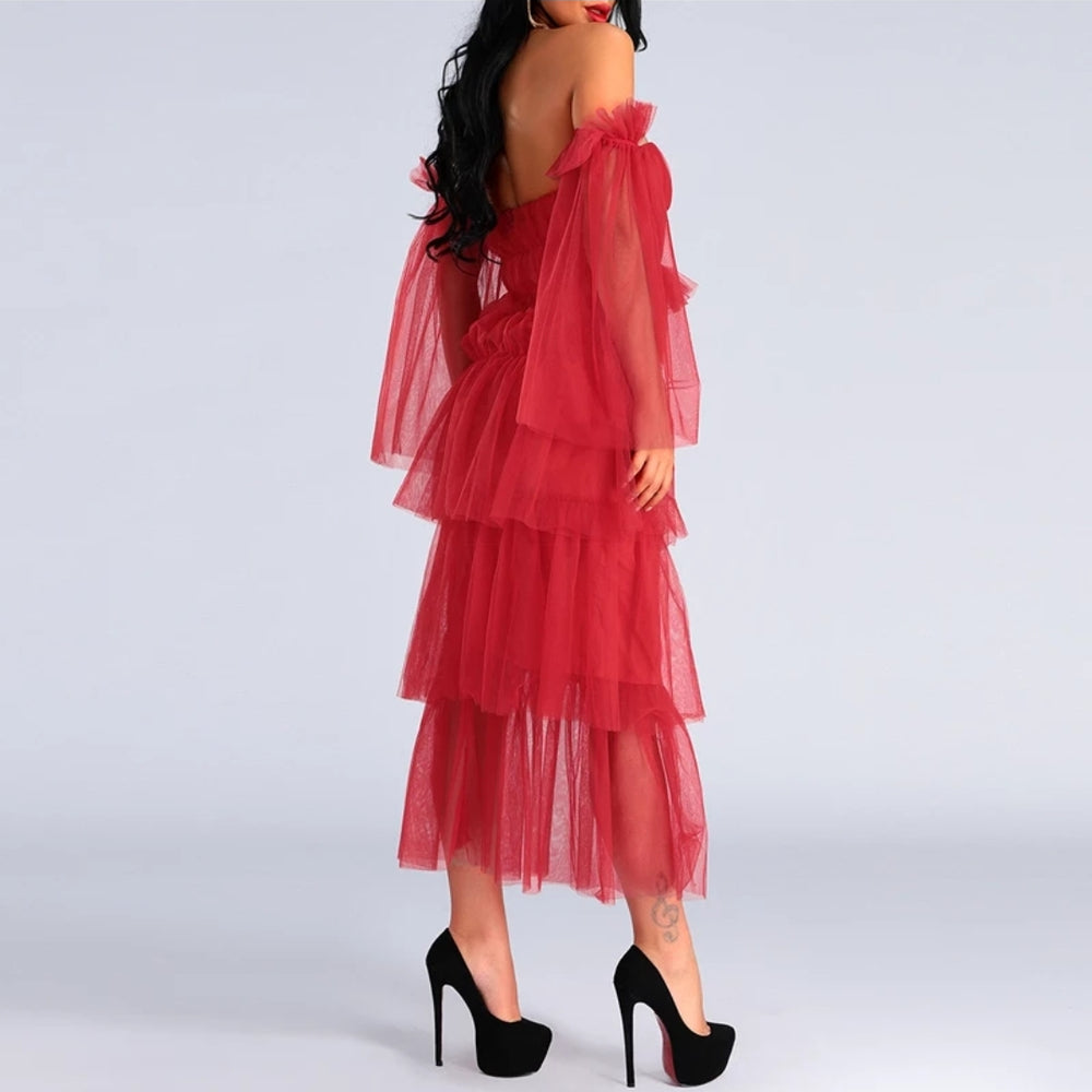 
                      
                        Sexy Solid Red Tiered Ruffles Dress
                      
                    