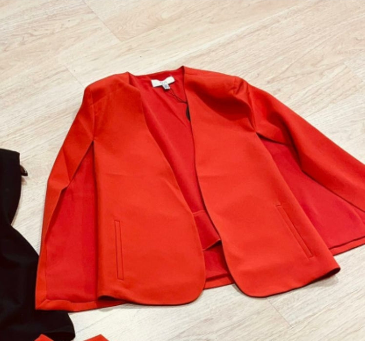 
                      
                        Red Cape Jacket with Slits
                      
                    