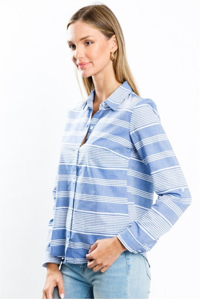 
                      
                        Blue Striped Button Down Shirt
                      
                    