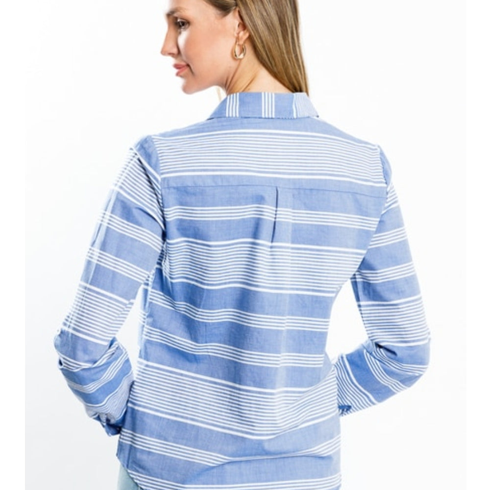 
                      
                        Blue Striped Button Down Shirt
                      
                    